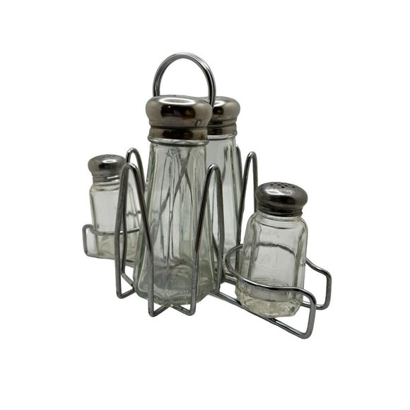 Vintage Diner Condiment Caddy & Salt & Pepper 4 Bottles - Picture 2 of 9